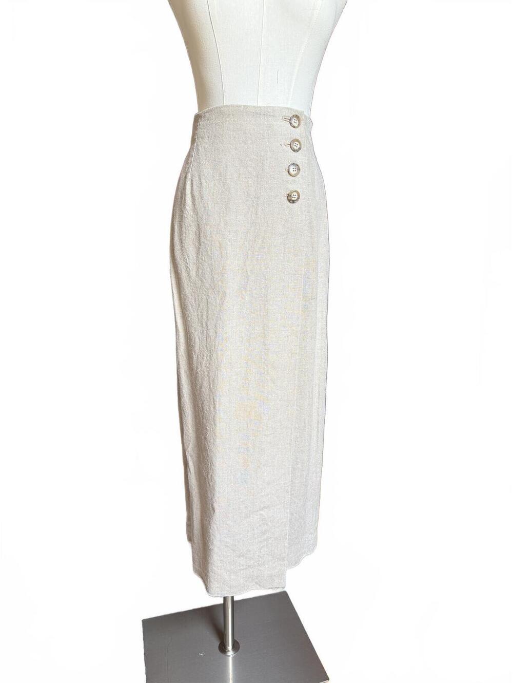 Vintage 90’s Breeches Beige Linen Wrap Skirt with Button Detail